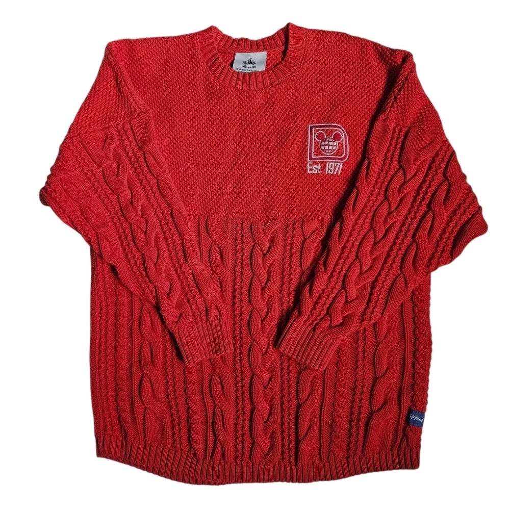 Disney Spirit Jersey Holiday Red Cable Knit Sweater Size XS